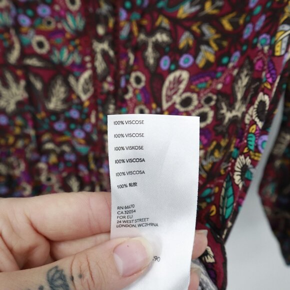 Maeve Janie Peasant Top Womens 2 Burgundy Boho Romantic Whimsical Artsy Flounce - Picture 4 of 16